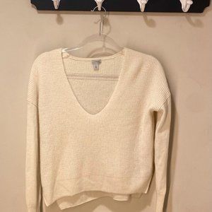 Halogen lightweight cashmere waffle knit sweater medium CREAM color